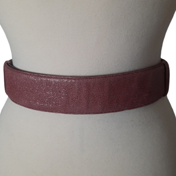 BETSEY JOHNSON Wide Shimmer Belt 2pc Latch Logo Buckle Closure O/S Dusty Rose - Picture 4 of 8